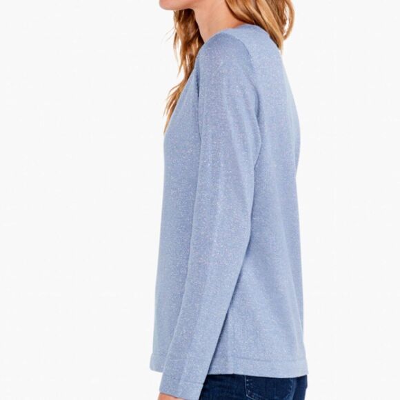 NIC+ZOE V Neck Long Sleeve Shimmer Sweater Tee Blue Size PP / Size 0P - Size 2P - Picture 5 of 8